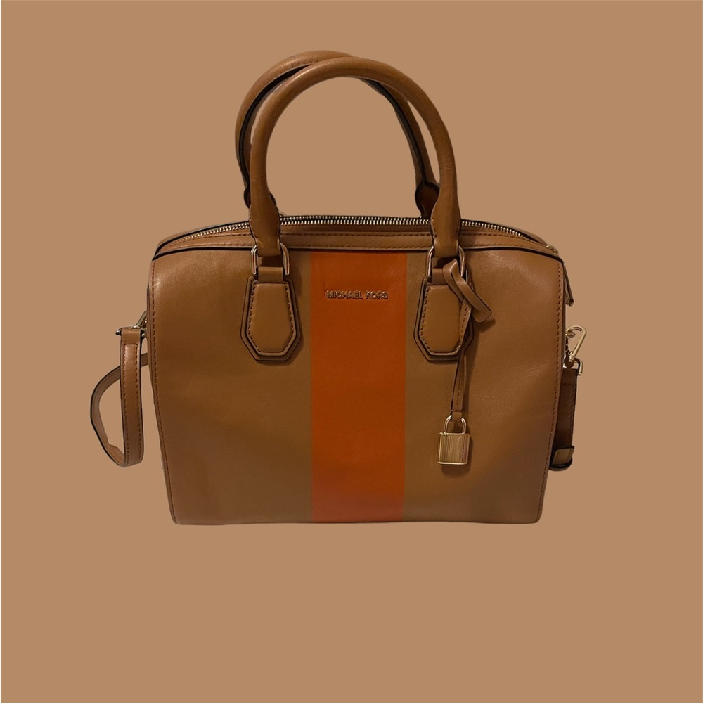 Michael Kors Acorin/ Orange Mercer MD Duffle Leather Bag